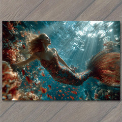 STICKER Mermaid Coral Garden Underwater Rays Blonde Hair Red Fish Ocean Magic