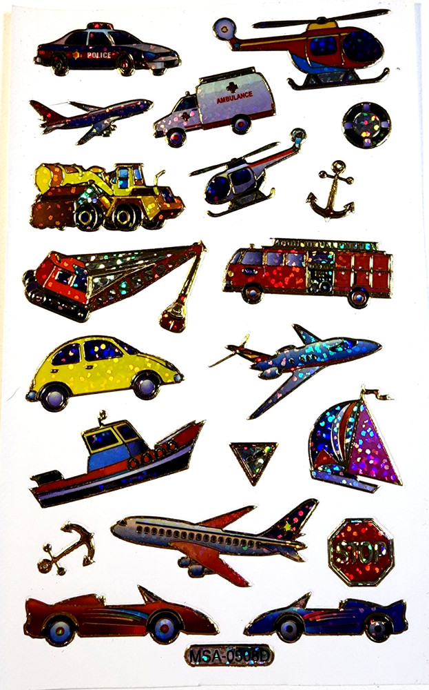 Transportation Stickers Gold Foil Trim Scrapbooking Travel Police Fire boat NEW