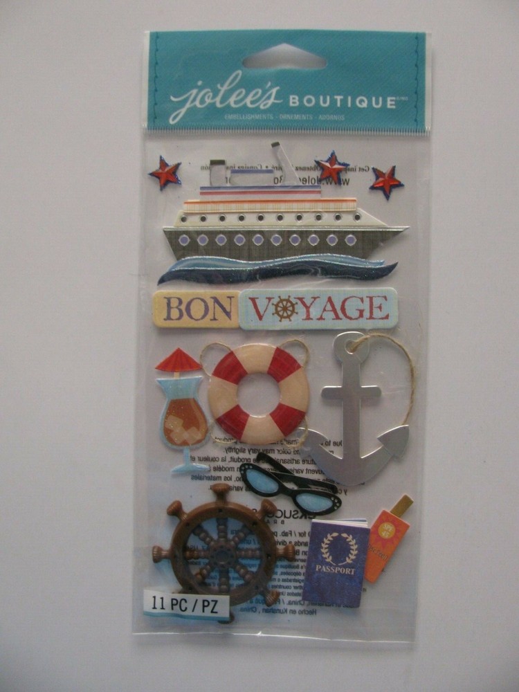 Jolee’s Dimensional BON VOYAGE Ship, Anchor, Wheel, Passport 11 Pieces NIP