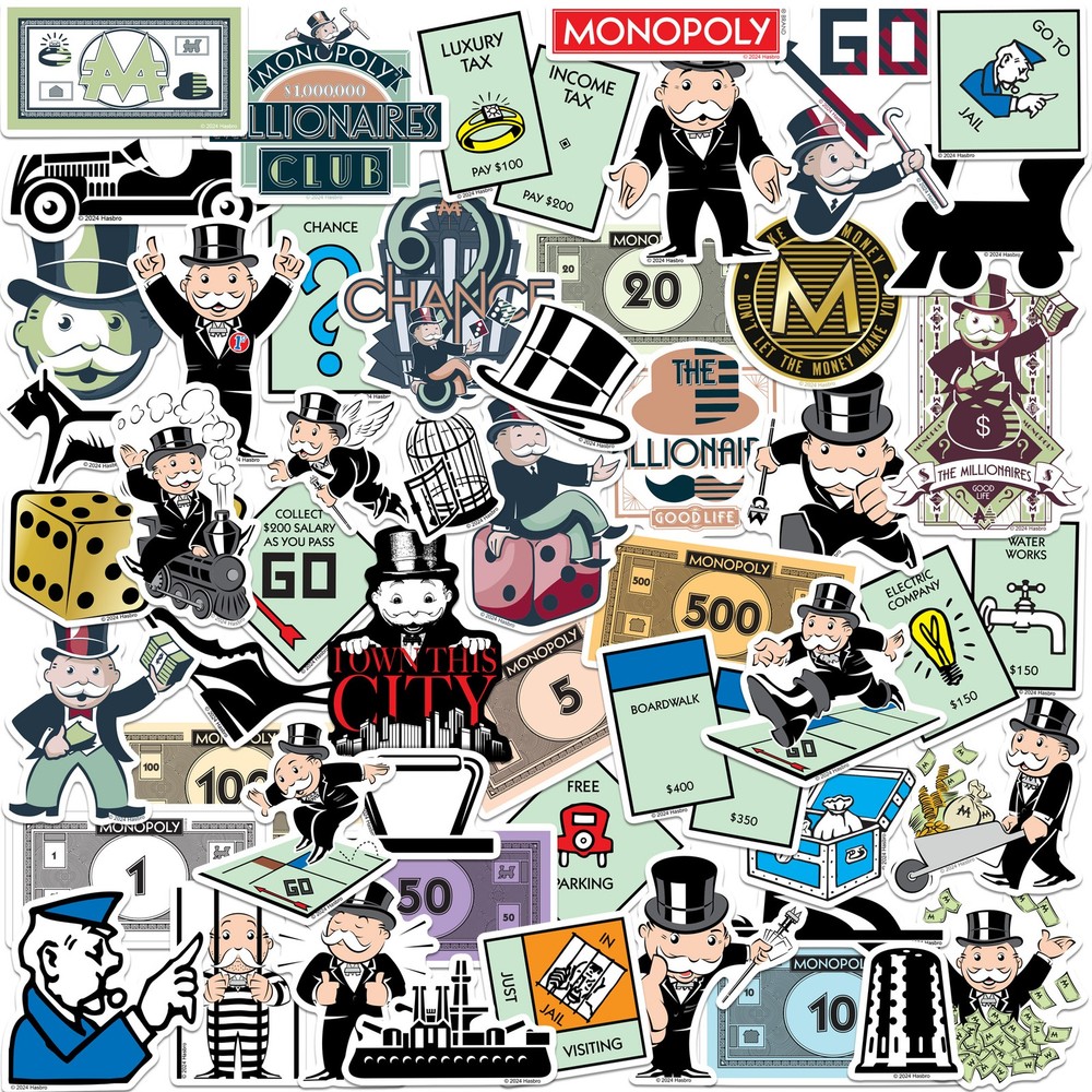 MONOPOLY VARIETY DIE CUT VINYL 50 CT STICKER PACK