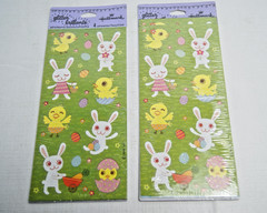 Hallmark Easter Glitter Stickers Lot 2 Packs 8 Sheets Bunnies Chicks Eggs NOS