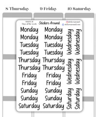 Black Days of the Week Script Planner Sticker, Journaling Stickers