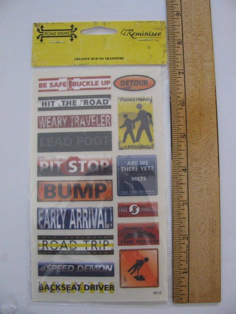 Reminisce Rub-on Transfers ROAD SIGNS Travel NIP