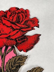 Vintage Diecut Rose Paper 7.5×3.75″ Red & Gold Tone