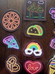STICKERS x 10 Neon Good Times Cupcake Ice Cream Pizza Pretzels Orange NEO2