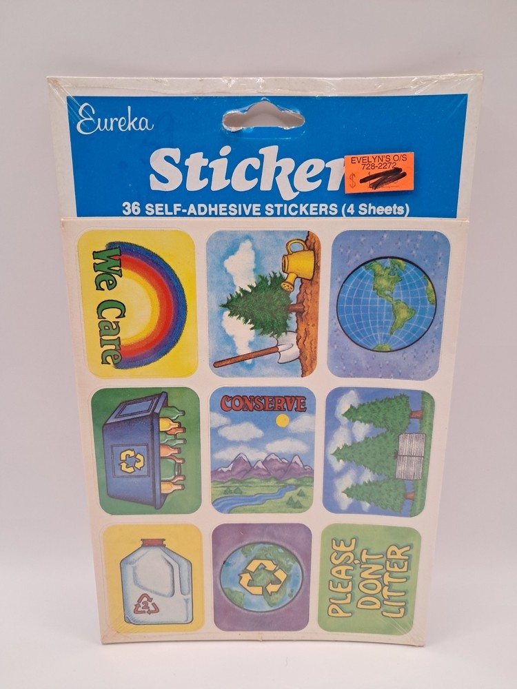 VTG Vintage Eureka Paper Magic Group 36 Stickers Pack Recycle Love Earth Day