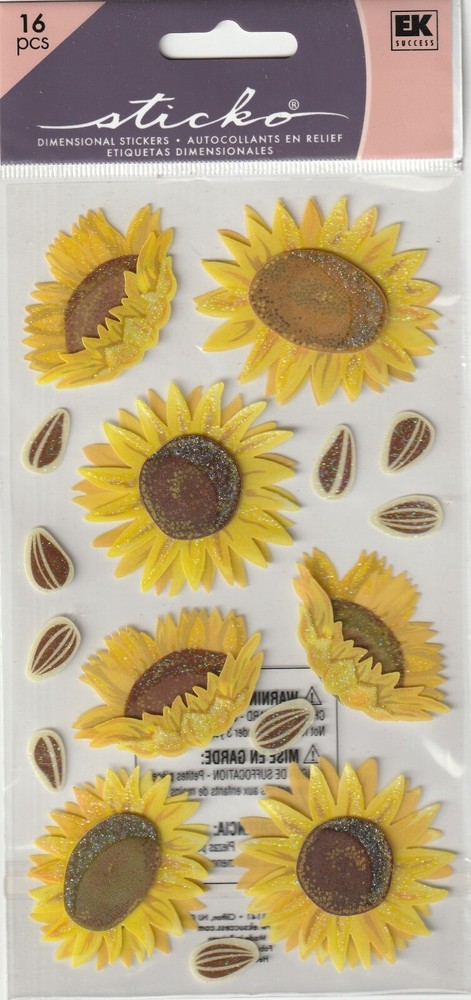 NEW! Sticko 3-D Glitter VELLUM SUNFLOWERS with seeds 78520 Fast FREE ship!