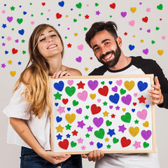 300 PCS Foam Stickers, Colorful Heart Stickers Glitter Star Heart Stickers, Self