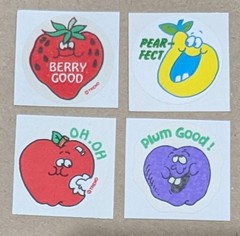 Vtg Matte Trend Strawberry Pear Apple Plum Scratch & Sniff Stickers Set of 4