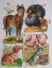 Vintage PZB Embossed Die Cuts Victorian Farm Animals Paper Germany NOS Lot Of 2