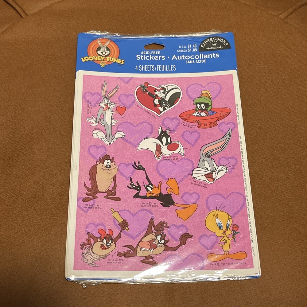 Hallmark Sticker Package Looney Tunes 4 Sheets 1998 New Sealed Vintage