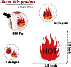 Fluorescent Red Hot Stickers, 500/Roll 1.5 Inch HOT Imprint Flame Labels for …