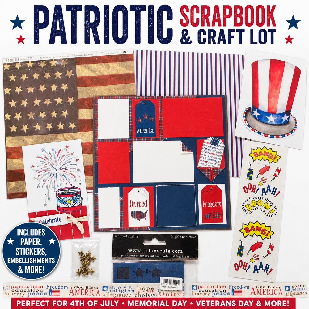 Patriotic Scrapbook Paper Craft Lot 12×12 July 4th USA Layout Stickers Embellish