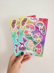 Rainbow Vibrant Mushroom Sticker Sheet – Original Art by SammiSpaghettiArt