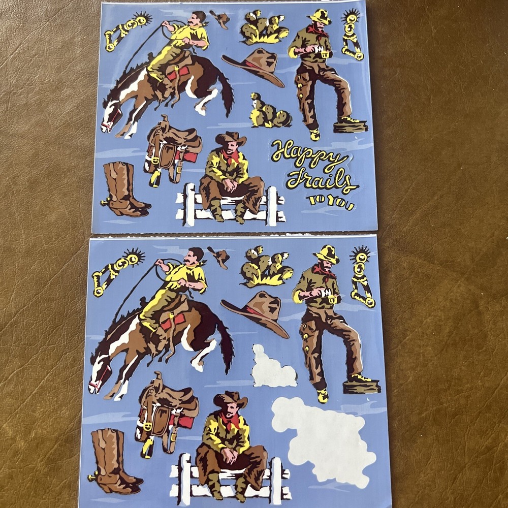 Frances Meyer Stickers – Happy Trails – 2 Partial Sheets Cowboys Horses Rare