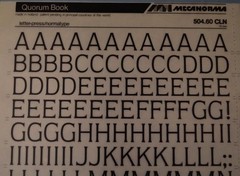 Mecanorma Dry Transfer Lettering Sheet A3, Letraset #29, Quorum Book 15mm
