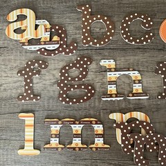 Set of 36 Chipboard Letters Autumn Orange Brown Polka Dots Stripes Scrapbooking