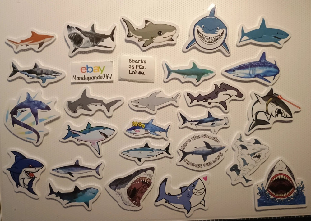 Sharks – Cute – Stickers – 25 PCs Small- 2 styles available! See Description