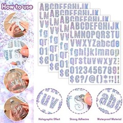 1944 Pcs 24 Sheets Glitter Letters Stickers Holographic Number Stickers Blue