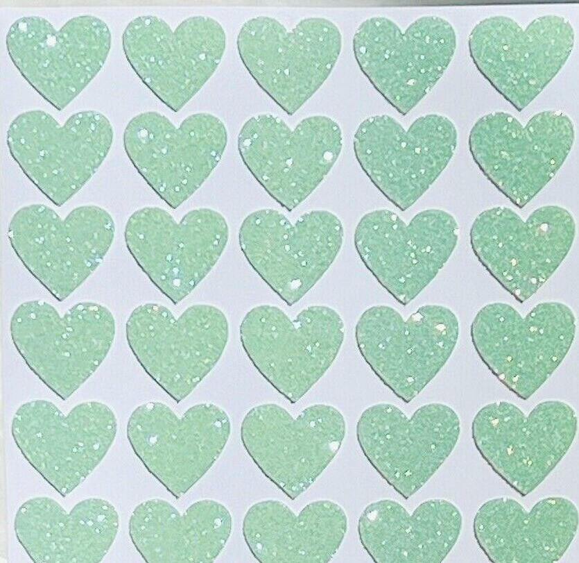Green Glitter Heart Stickers! – 0.25 to 3 inch