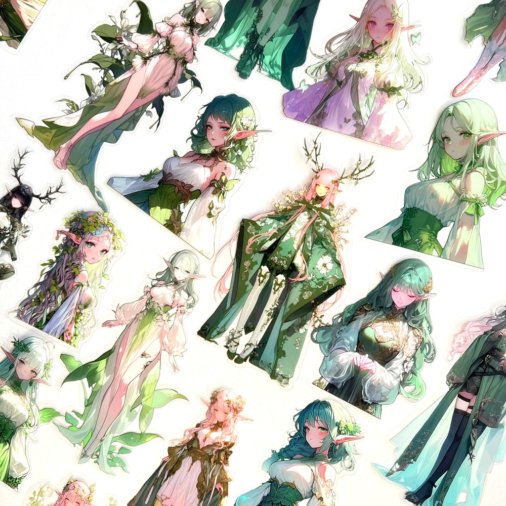 Elf Fairy Anime Stickers Green Junk Journal Collage Scrapbooking Laptop Phones