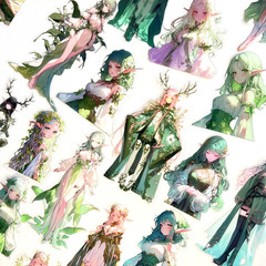 Elf Fairy Anime Stickers Green Junk Journal Collage Scrapbooking Laptop Phones