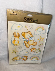 New VTG Sealed 1984 Hallmark Baby Teddy Bear Bunny Rainbow Cloud Star Stickers