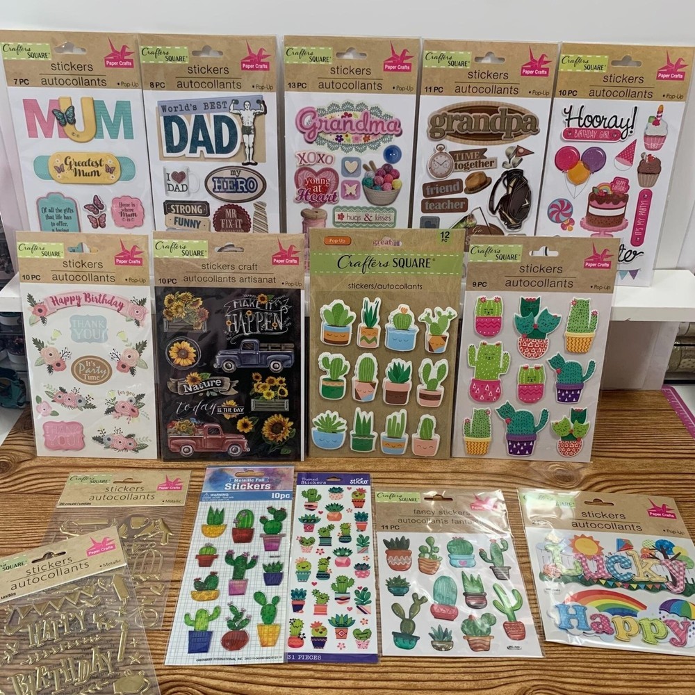 Sticker Lot of 15 Packs Grandma Grandpa Mom Dad Happy Birthday Catus Lot #5