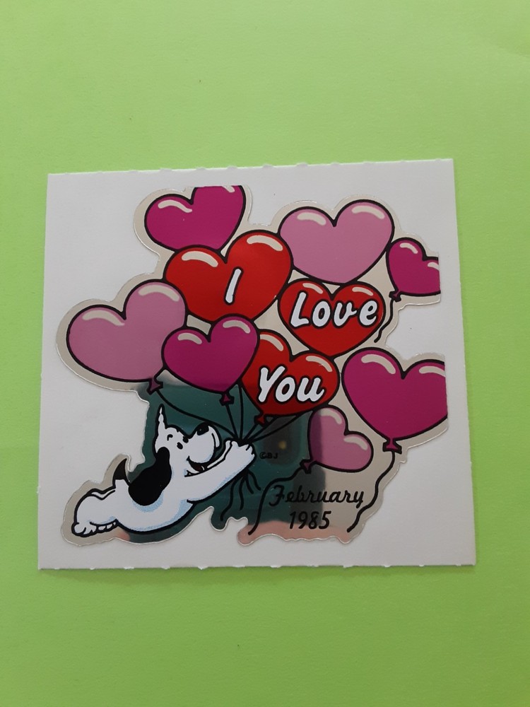 vintage 80’s BJ Decal Specialties mylar unidog valentine large sticker module