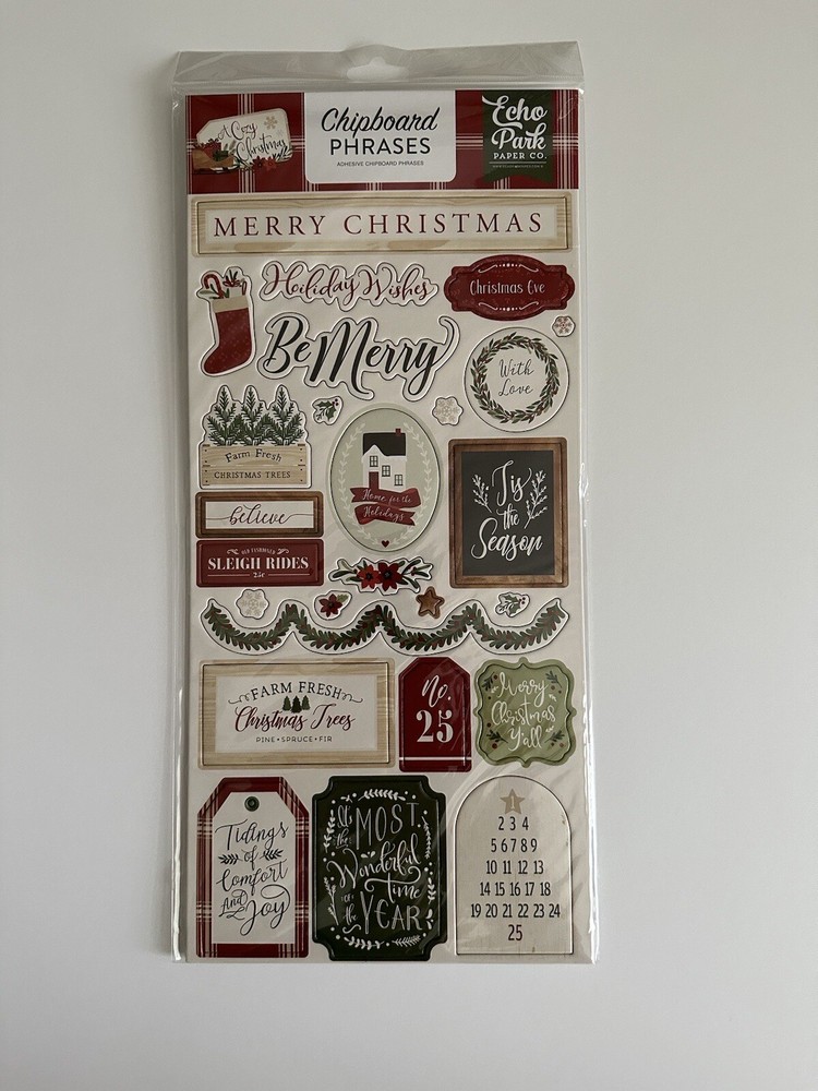 Christmas Eve Merry Home Love Holiday Echo Park Cozy Christmas Chipboard Phrases