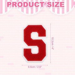 4″ Chenille Letter Patches,Red Chenille Initial A-Z Patches (Letter S)