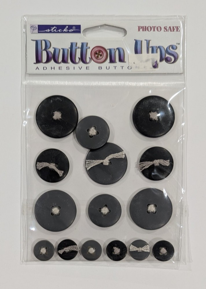 Sticko Button Ups Black & Grey Adhesive Buttons Scrapbooking Stickers