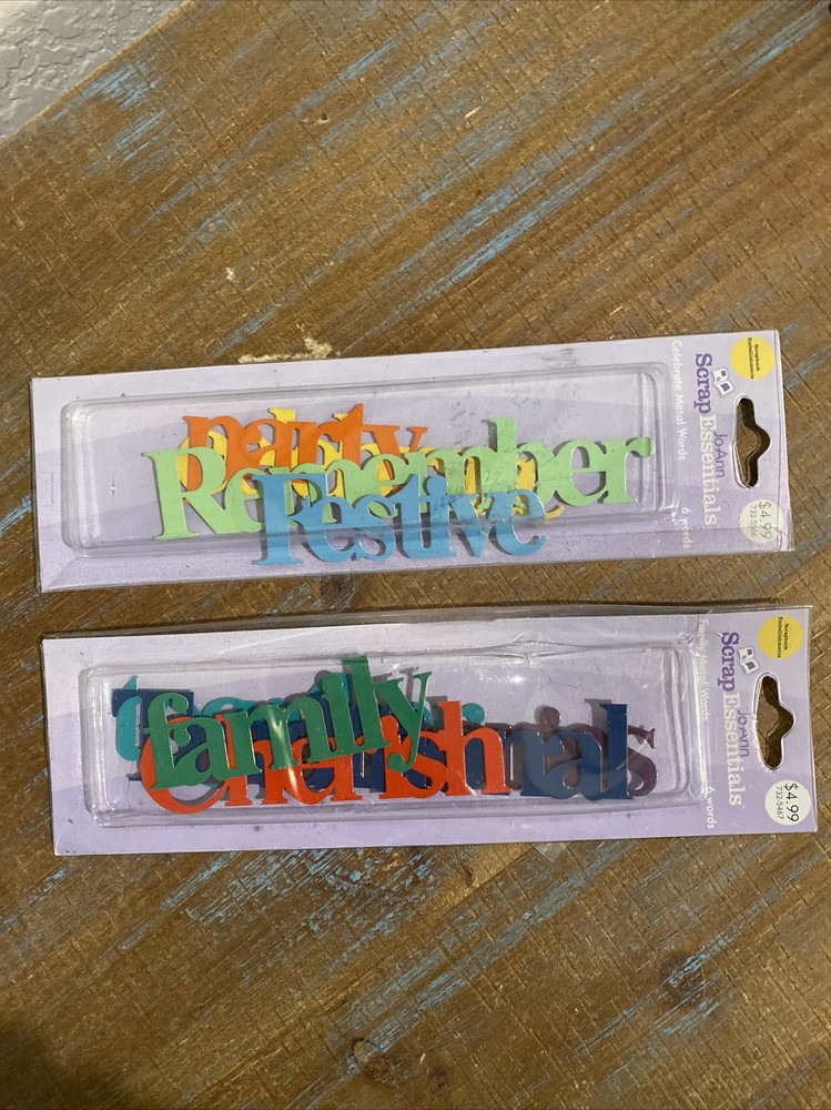 NEW! 2 Packs JoAnn Scrap Essentials Metal Words For Scrapbooking Captions