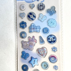 Cute Epoxy Button Stickers Blue Junk Journaling Collage Scrapbooking