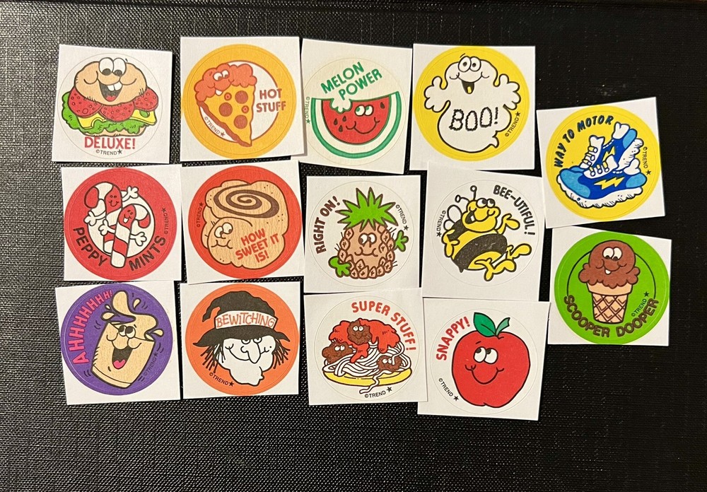 14 Trend Scratch & Sniff Retro 80s Repro Stickers. Free Shipping! Set #3 1980s