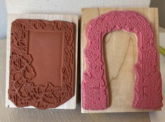 NEW WOOD MOUNT RUBBER STAMP SET OF 2 ROSE FRAME & FLOWER TRELLIS SCRAPBOOKING
