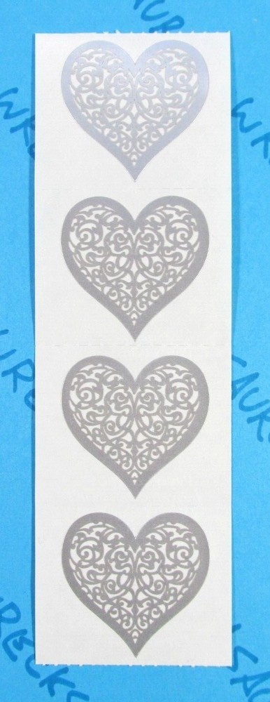 Gray Brocade Heart Stickers Vintage Mrs. Grossman’s