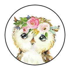 30 1.5″ OWL GIRL FLOWERS FAVOR LABELS ROUND STICKERS ENVELOPE SEALS