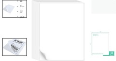50 Full Sheet White Adhesive Sticker Paper – 8.5×11 for Inkjet & Laser Printers
