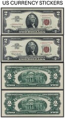 $2 Two Dollar 1963 Legal Tender Note (US CURRENCY STICKERS) (Lot Of 2)