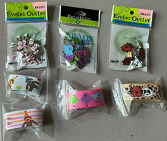 Eyelet Outlet Shape Brads 12/Pkg & matching ribbon (36″) Monkey, Animals, Birds