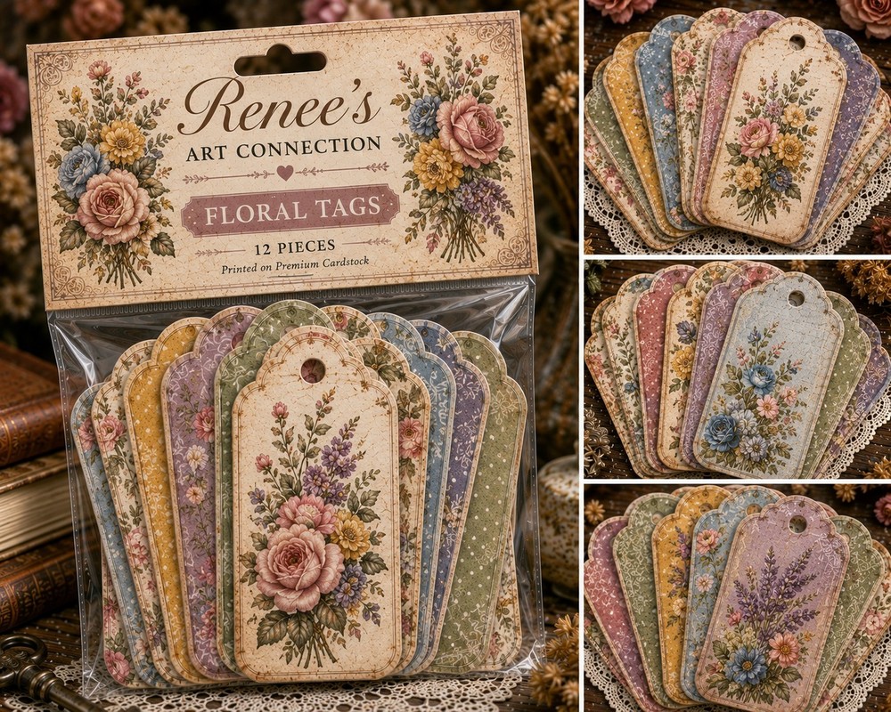 Handmade Vintage Floral Tag Pack Premium Ephemera Tags Junk Journal Scrapbook