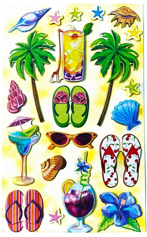 Punch Studio, Summer Stickers, Layered Cardstock, Cocktails, Palm Trees, Shells