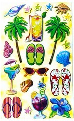 Punch Studio, Summer Stickers, Layered Cardstock, Cocktails, Palm Trees, Shells