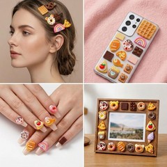RAHHLIZS 60 PCS Food Themed Resin Charms 0.39 x 0.28 x 0.08in, Multicolor