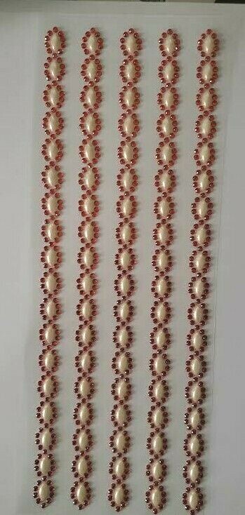CraftbuddyUS 5 Oval with Pearl Self Adhesive Rhinestone Stripes,Color-RED