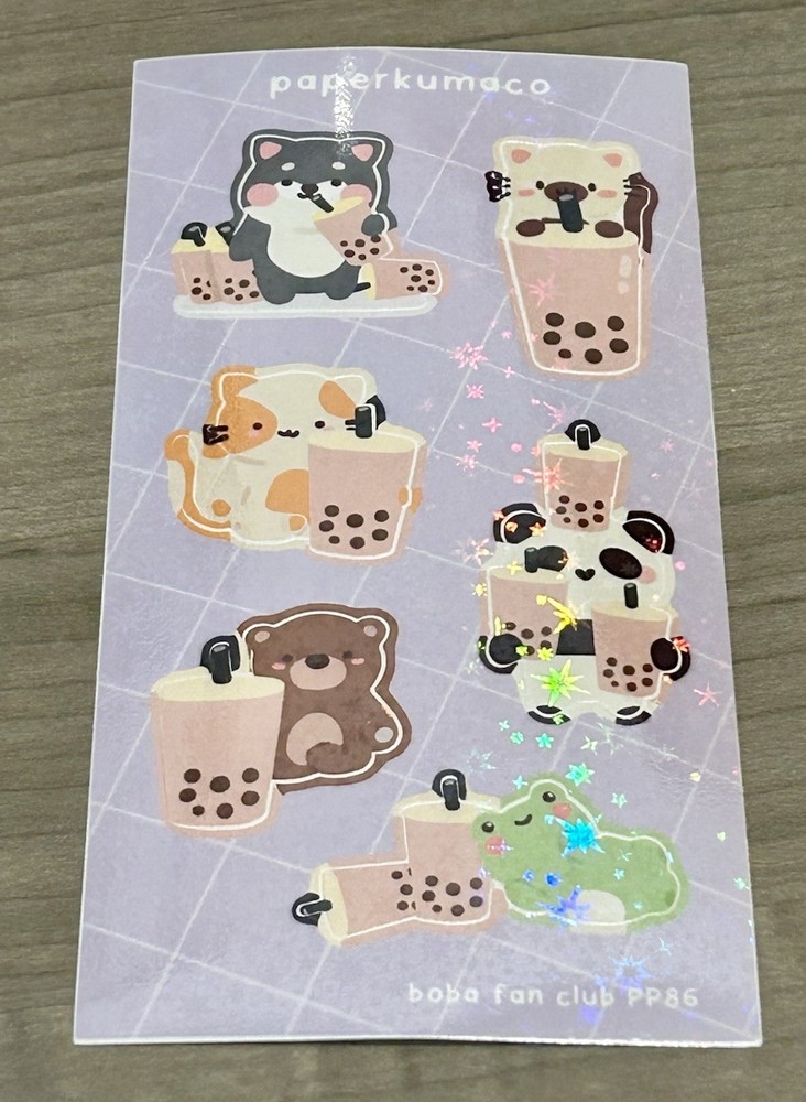 NEW PaperKumaCo “Boba Fan Club” Sticker Sheet Paper Kuma Co Stickers