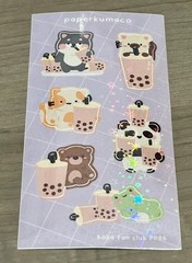 NEW PaperKumaCo “Boba Fan Club” Sticker Sheet Paper Kuma Co Stickers
