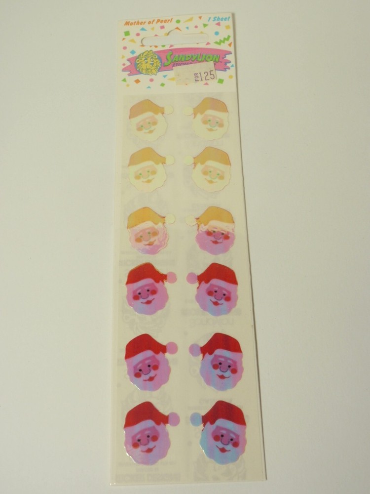 Vintage 1990 Sandylion Mother of Pearl Holiday Christmas Santa Stickers *SEALED*