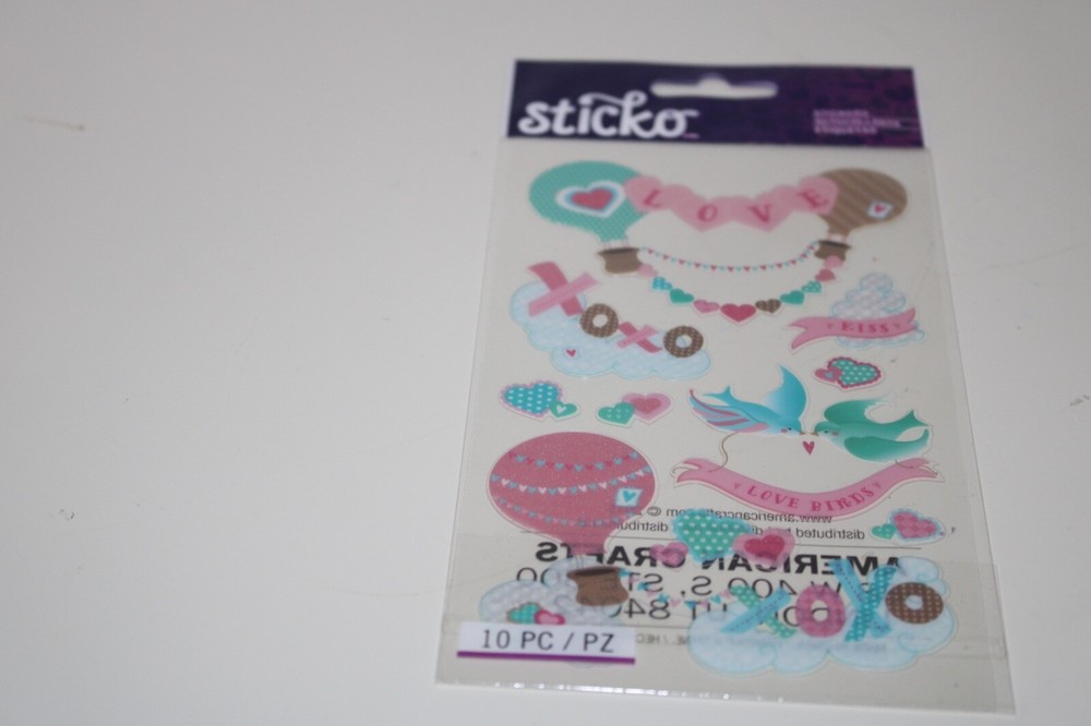 Sticko Autocollant Vellum Love Birds Hot Air Balloons Hearts XOXO Scrapbooking